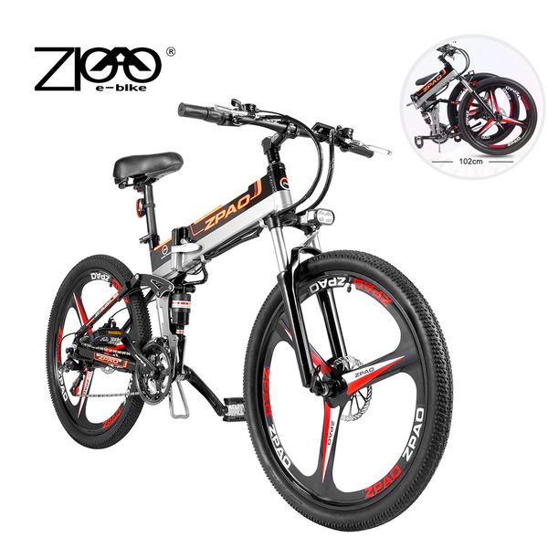 

zpao electric bike mountain bike 48v 12.8ah lithium battery ebike 26 inch electric bike vouwen ebike magnesium legering wheel, Silver;blue