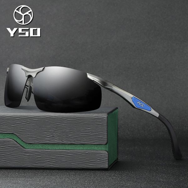 

yso sunglasses men polarized uv400 aluminium magnesium frame tac sun glasses driving glasses semi rimless accessory for men 3009, White;black