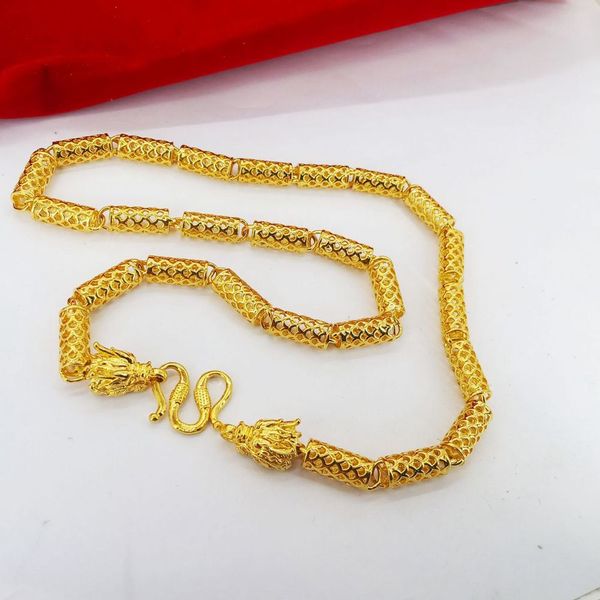 Bead Hollow Dragon Head Halskette Kette 18k Gelbgold gefüllt Klassisch Hip Hop Coole Herren Halskette Choker Kette Geschenk