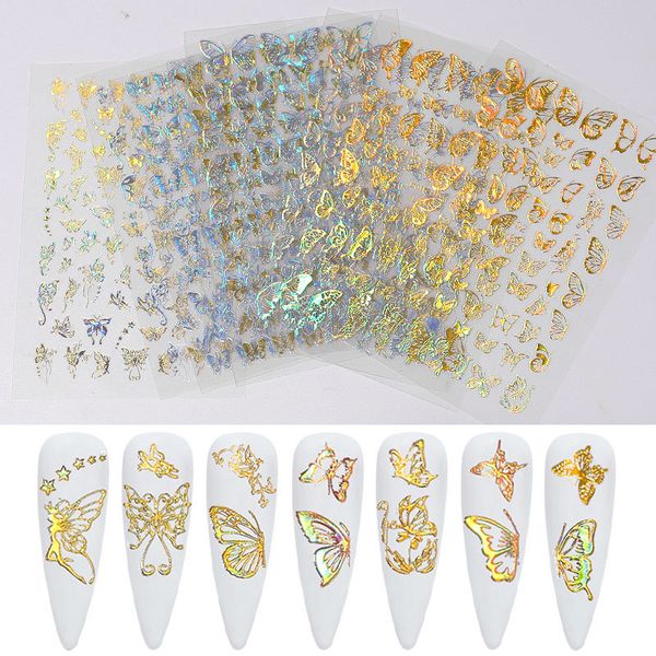 

3d butterfly nail stickers nagels nail art laser gold silver vlinder sticker decal vlinders acryl manicure decoratie tools hot, Black