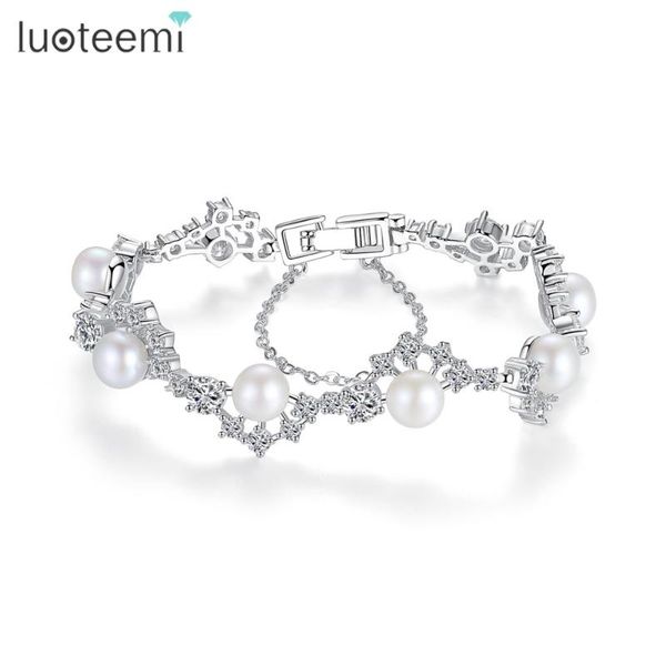 

bangle luoteemi freshwater pearl wedding bridal bracelet with cubic zirconia crystal rhinestones bangles for women fashion accessories, Black