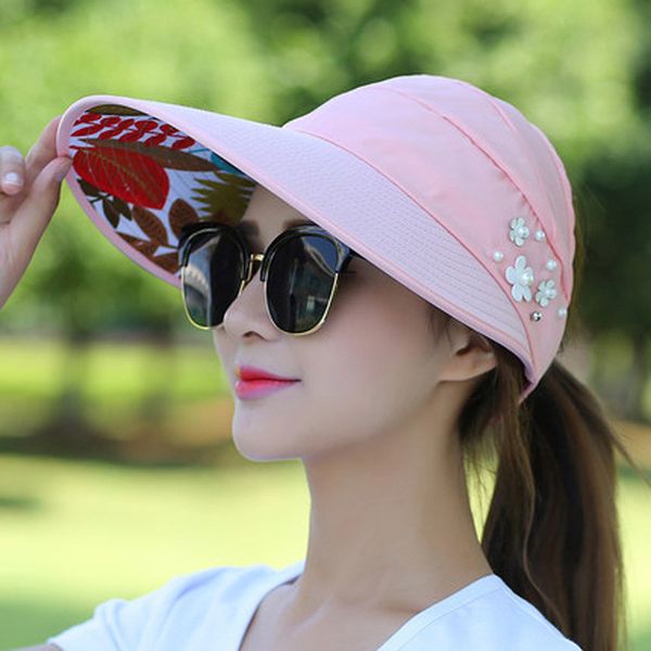 

summer sun hats women foldable uv protection sun hat visor suncreen floppy cap femme outdoor beach hat new arrivals, Blue;gray