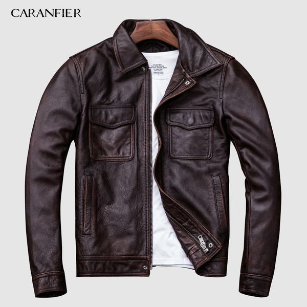

brand vintage leather jacket men 100% cowhide red brown black natural leather jackets men's coat autumn m174