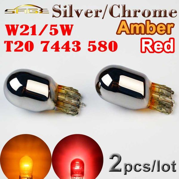

flytop (2 шт / lot) w21 / 5w t20 580 silver / chrome amber red light glass 7443 12v 21 / 5w лампа w3x16q автомобиля лампа