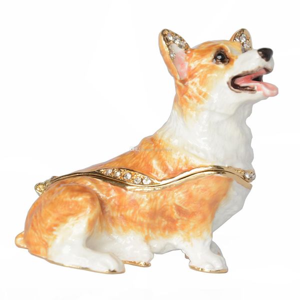 

welsh corgi dog keepsake box jewelry trinket box for ring dog statues dog miniature sculpture birthday gift, Black;white