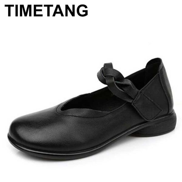 

timetang summer selling new high concise cowhide shoes lightweight soft leather low comfort low heel shoes fashionpopular, Black