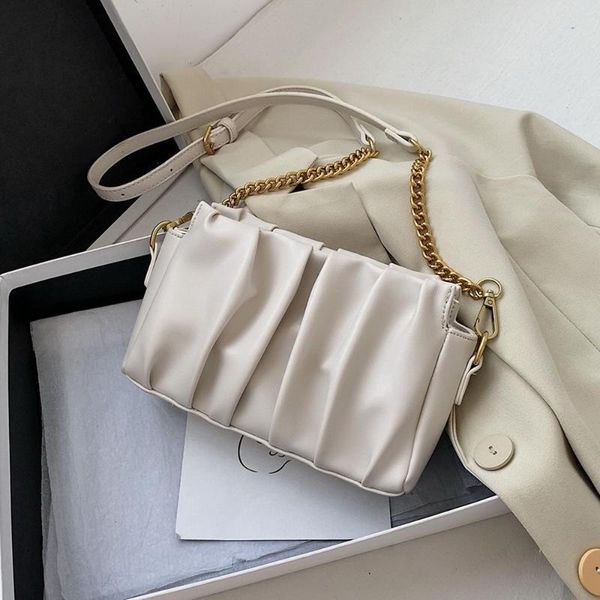 

folds pu leather crossbody bags for women new simple chain strap female shoulder handbags solid color ladies' travel flap bags