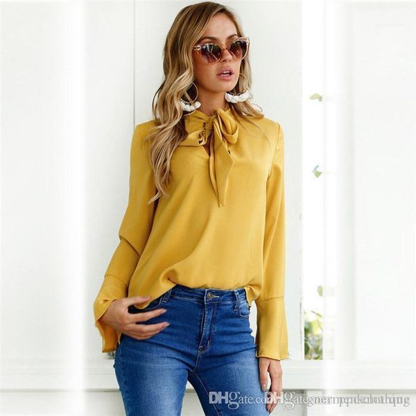 

sleewe shirt womens summer deigner clothing fashion casual female clothes ladys v neck solid ribbon flare, White