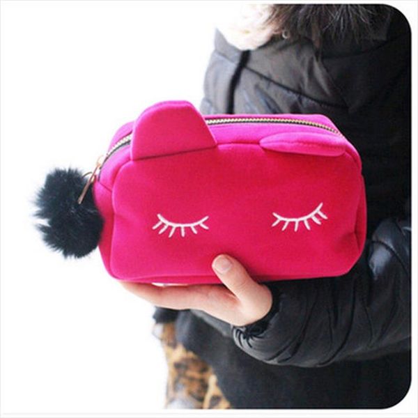 

puimentiua cute cat cosmetic bag women necessaire make up bag travel portable beauty pouch flannel toiletry kits for women girls