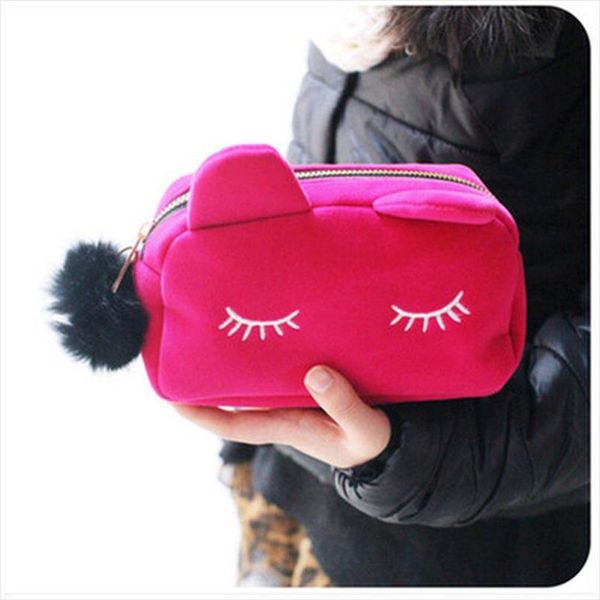 

puimentiua cute cat cosmetic bag women necessaire make up bag travel portable beauty pouch flannel toiletry kits for women girls
