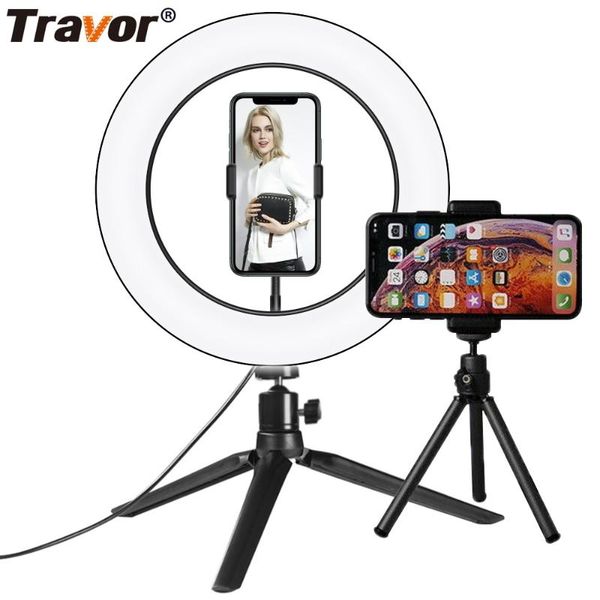 

travor 10 inch led ring light dimmable ring lamp led desklight with 2 tripod for makeup video live studio pgraphy