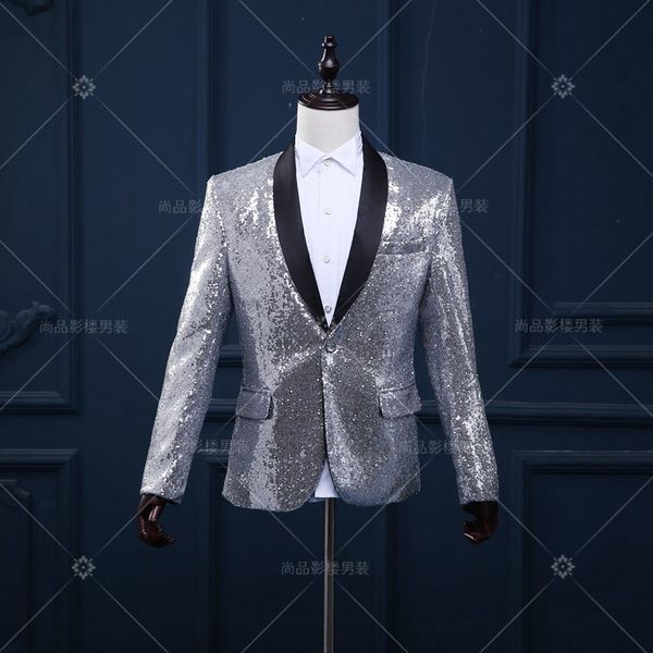 

2020 silver men blazer jacket outwear male clothes singer dancer perforamance sequin dress prom ds party show bar nightclub, Black;brown