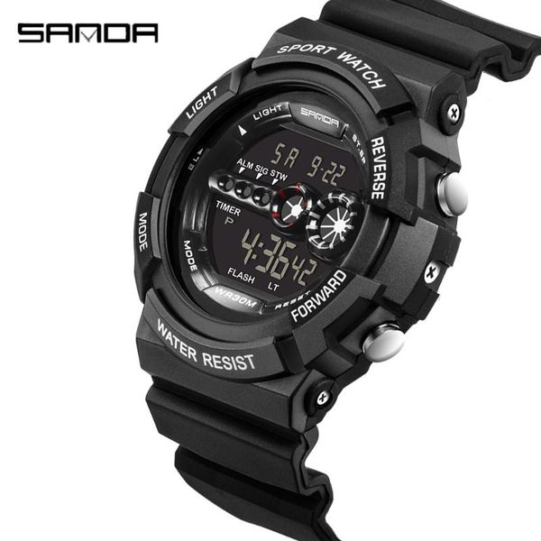 

sanda fashion watch luxury large dial men watches outdoor sport multi-function electronic watches waterproof students men watch, Slivery;brown