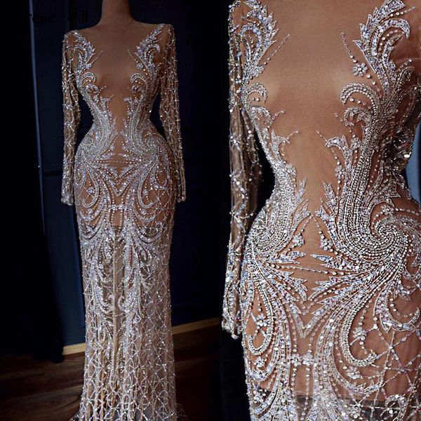

party dresses serene hill dubai designer luxury evening dress 2021 nude long sleeves beading sequined formal wear gown cla60775, White;black