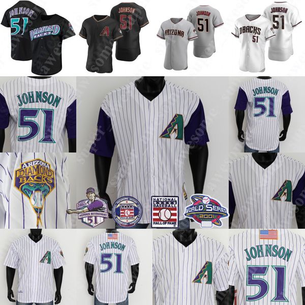 

ncaa 51 рэнди джонсон джерси 2001 заплата зал славы бейсбола джерси белый фиолетовый pinstripe, Blue;black