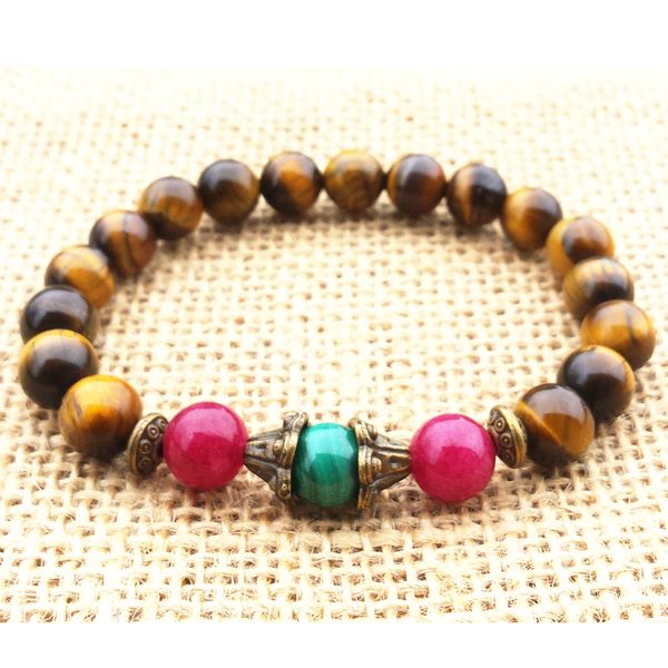 MG0768 Genuine TOP Grade Malaquita Bracelet Natural Tigres Eye Yoga budista Mala Meditação Pulseira de pulso Jóias Espiritual