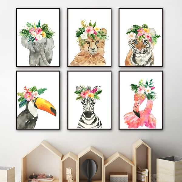 

elephant leopard zebra parrot flamingo wall art canvas painting nordic posters and prints wall pictures for living room decor