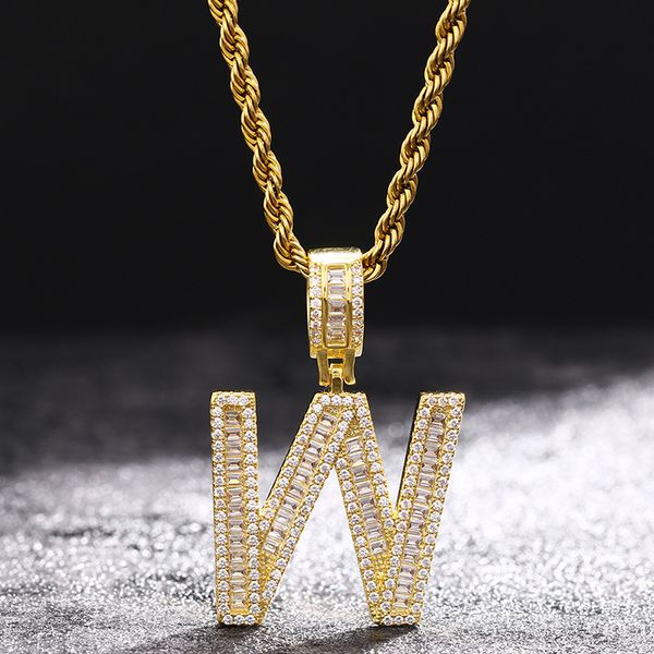

punk letters pendant necklace women charm zirconia alphabet intinal men's hip hop necklaces chain rock jewelry, Silver