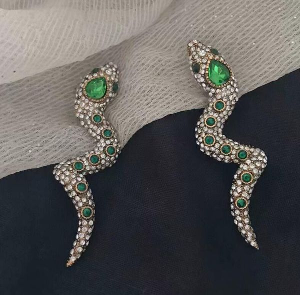 

2019 european and american fashion personality snake ear clip temperament net red long super flash full diamond long earrings earrings f, Silver