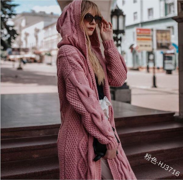 

women sweaters oversized s-5xl women's long sweaters autumn winter thick hooded coats 2020 female loose knitted cardigan sweaters wdc55, White;black