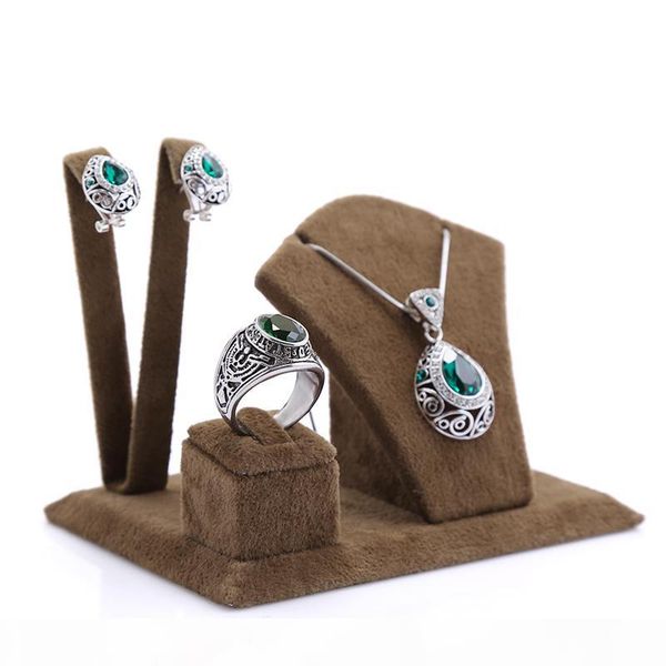

quality black gray coffee velvet jewelry holder necklace pendant holder ring earring jewelry set display stand holder rack, Black;white