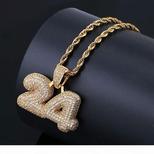 

14к золото облединение out lucky number 24 ожерелье mens кулон подарки hip hop micro pave фианитами симулированные diamonds ожерелье, Silver