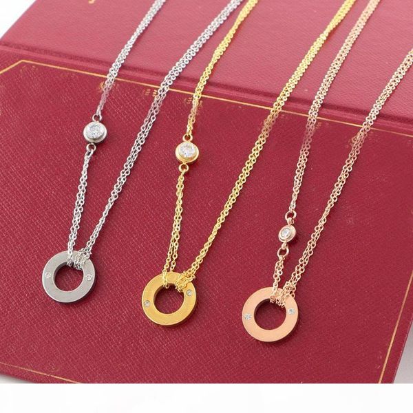 

love circle necklace with cz diamond pendant rose gold silver color necklace for women vintage collar costume jewelry with original box set