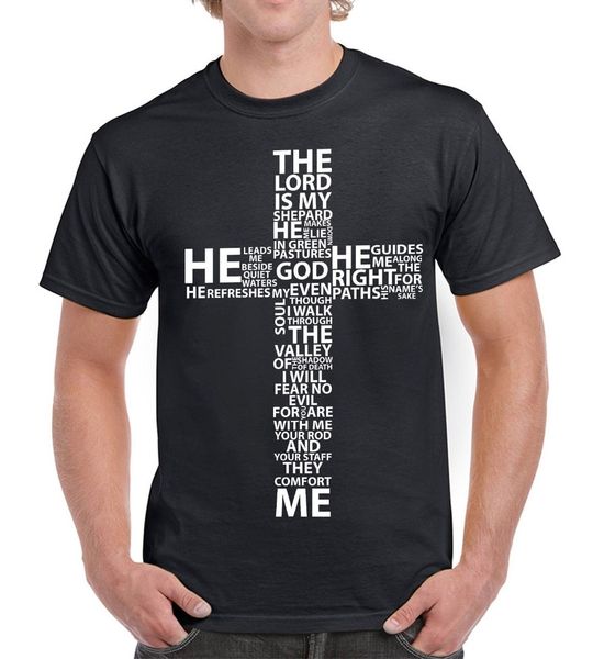 

new fashion brand clothing summer hip hop fitness bible quote lord is my shepard mens jesus cross t-shirt churcht shirt design