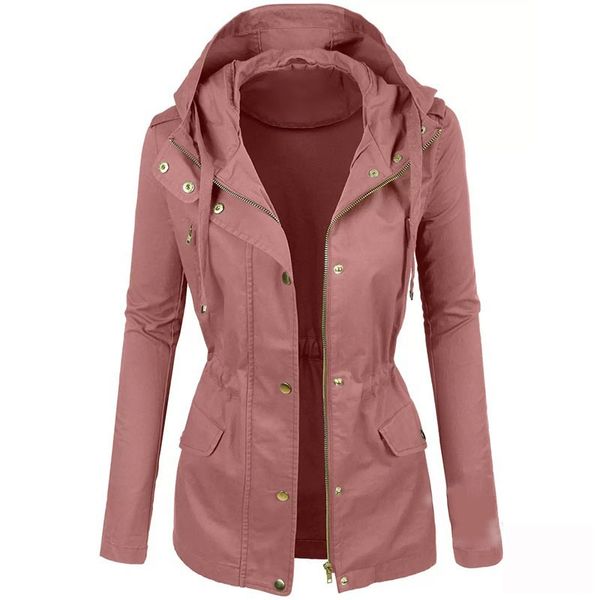 

autumn winter women hooded jacket coat 6 colors solid color zipper button coat casual slim fit warm coat autumn motorcycle jacket, Black;brown