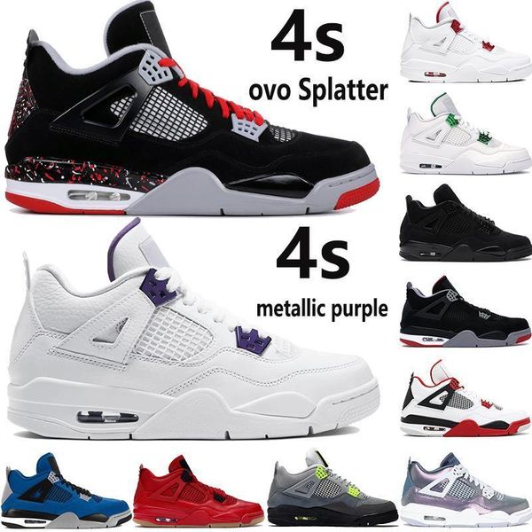 

jumpman 4 4s mens basketball shoes metallic purple green ovo splatter black elephant print bred encore men sport sneakers us 7-13 skx