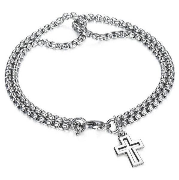 

men's titanium steel bracelet personality cross pendant bracelet motorcycle party punk biker rock hip hop jewelry gifts, Black