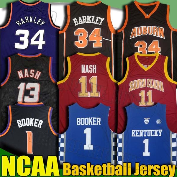 

ncaa стив нэш 11 санта-клара университета auburn чарльз баркли 34 джерси девин 1 букер джерси колледж рэй аллен баскетбол трикотажные издели, Black