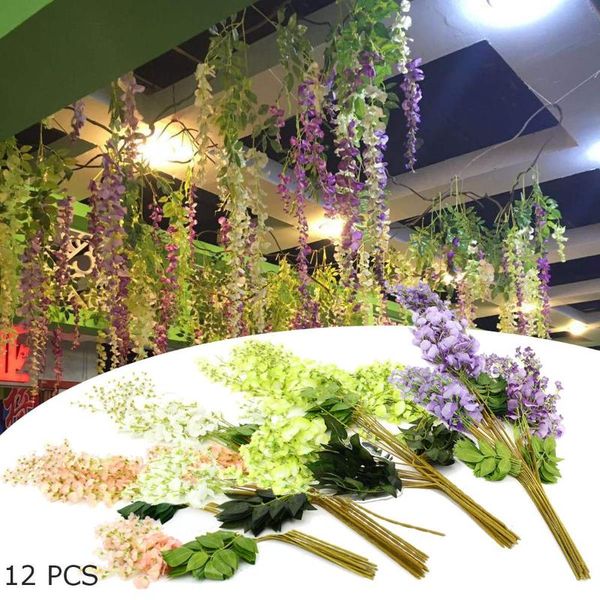 

12pcs/lot wedding decor artificial silk wisteria flower vines hanging rattan bride flowers garland for home garden l