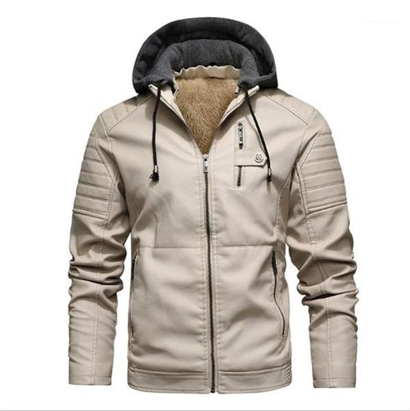 

designer jacket fashion thick fleece long sleeve hooded jackets outerwear new mens winter clothing pu leather mens, Black;brown