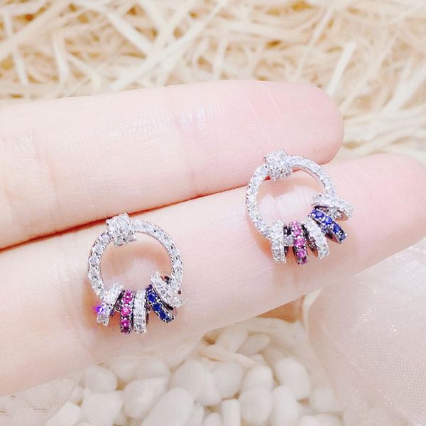 

stud trendy cubic zirconia five circlle round earrings cute colorful crystal for women korean jewelry 2021, Golden;silver