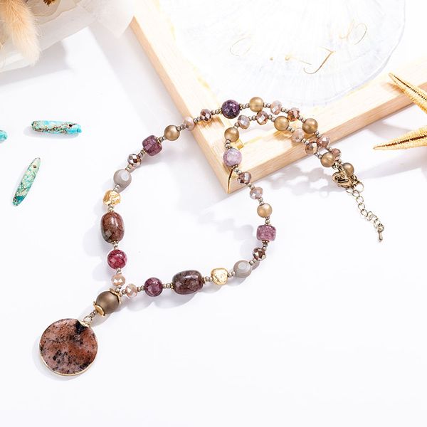

fashion european style natural stone pendant necklace for women bohemian style sweater chain necklace women accessories pd-02, Silver