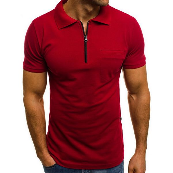 

men's polos 2021 mens shirt short sleeve slim solid color zipper turn down neck for men, White;black