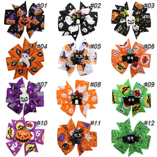 

halloween hair bows for girls designed printed hair clips pumpkin ghost patches hairpin festival party kids hair accessories kss364, Slivery;white