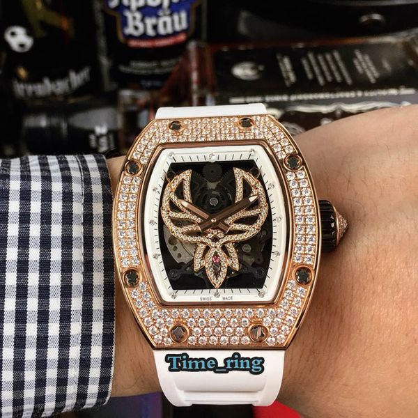 

version rm051 skeleton dial rose gold diamond case japan miyota 8215 automatic movement rm051 womens watch rubber strap designer watches, Slivery;brown