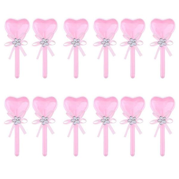 

12pcs box surprise a candy dragees heart shape lollipop pvc with ribbon for anniversary wedding - pink