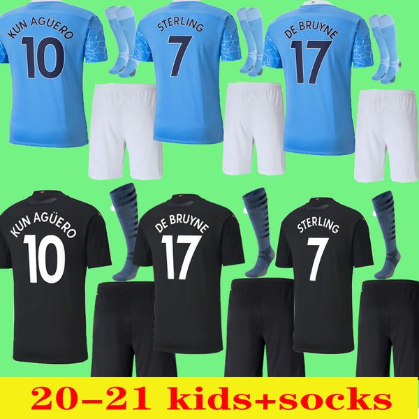 

kids soccer jersey 20 21 manchester 2020 2021 camiseta Ã domicile troisiÃ¨me # 10 kun aguero # 7 sterling ville 26 mahrez jersey kids+socks, Black