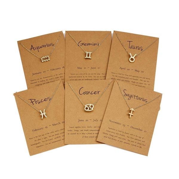 

12 constellation zodiac necklace gold sign pendant necklaces star galaxy astrology women choker clavicle chain with card jewelry, Silver