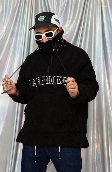 

warm hoodies mens luxury hoodie winter mens designer hoodies fashion letter printed stand collar thickened velveted fuzzy, Black