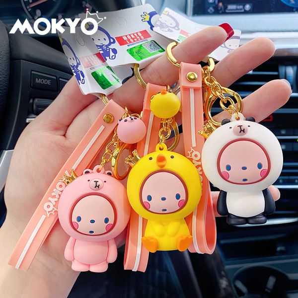 

cute cartoon keychains panda monkey piggy toys doll pvc mokyo doll toy key chains for women bag charms decoration keyring, Silver