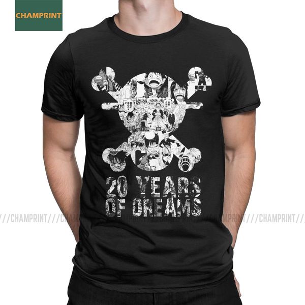 

20 years of dreams one piece t shirts men cotton t-shirts round collar luffy zoro japan anime pirates tee short sleeve plus size
