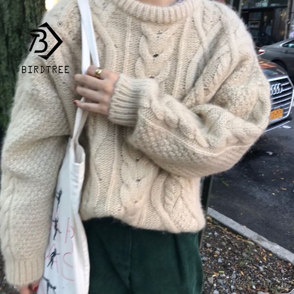 

autumn winter woman thick knitted sweaters new korean loose grain twist solid loose long sleeved pullover sweaters t08111r, White;black