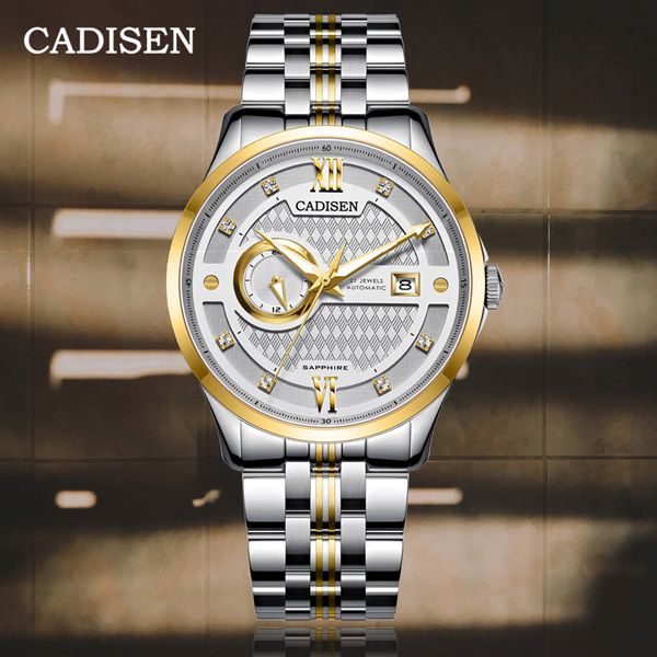 

cadisen automatic watch men mechanical mens watches miyota 8217 fashion sport watches for men relogio masculino, Slivery;brown