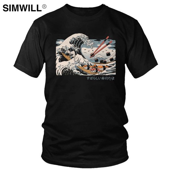 

trend the great sushi wave boat t shirt men printed pure cotton t-shirt vintage short sleeve japanese harajuku hip hop tee