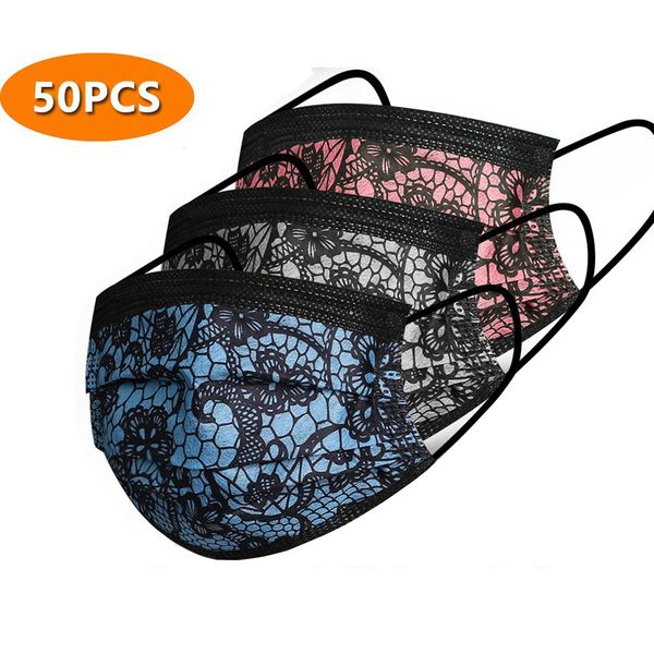 

black lace disposable face masks 3-layer protection mask with earloop mouth face sanitary outdoor masks new
