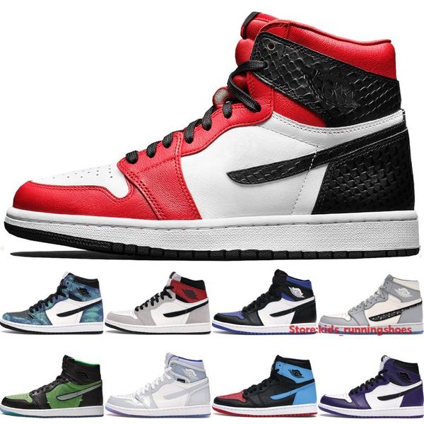

highest qualityjumpman 1 high men women basketball shoes new designer snake chicago tie dye light smoke grey royal toe outdoor trainers, Black